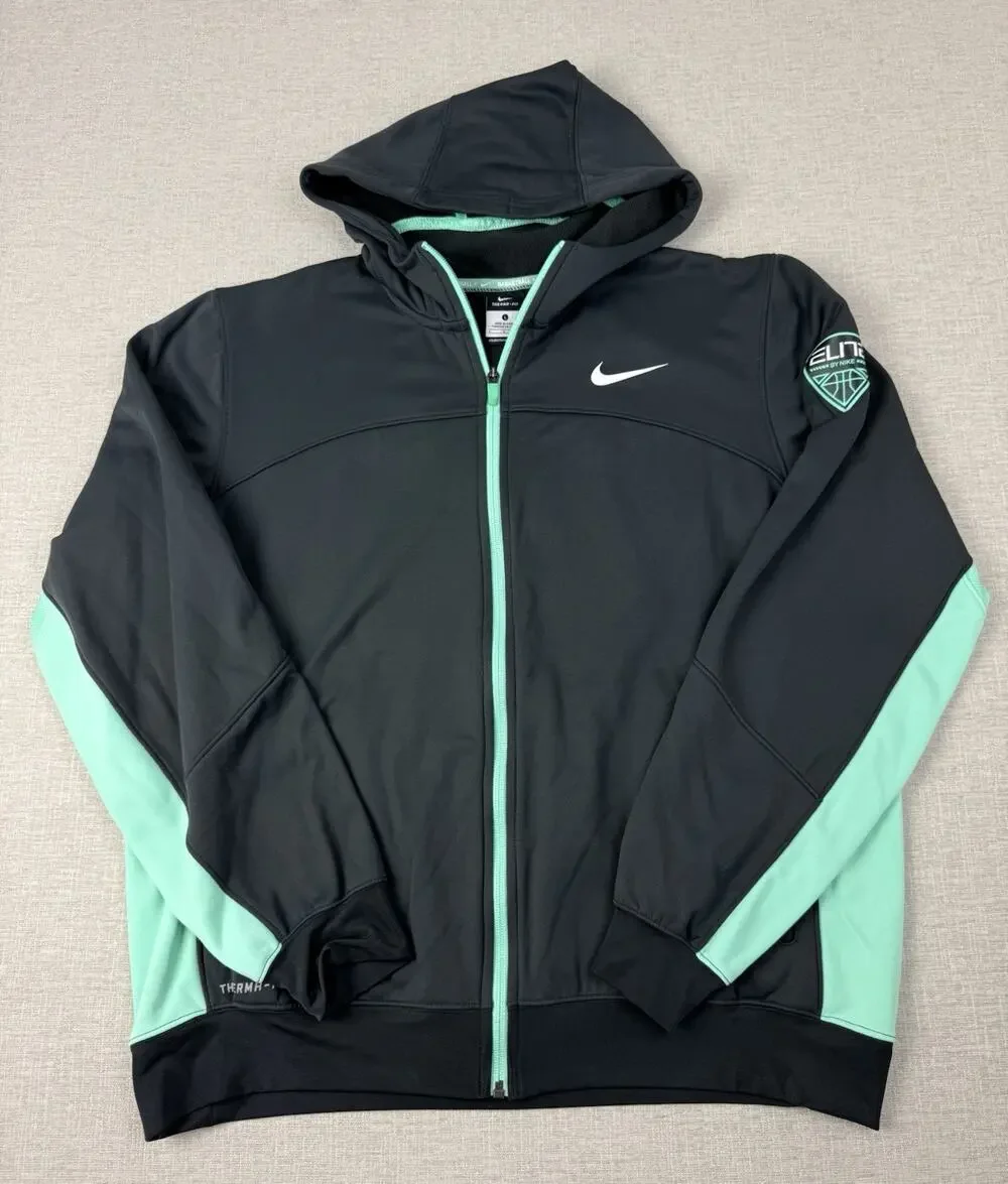 Nike Elite Therma-FIT Basketball Hoodie Jacket Black Mint Green Men’s Large